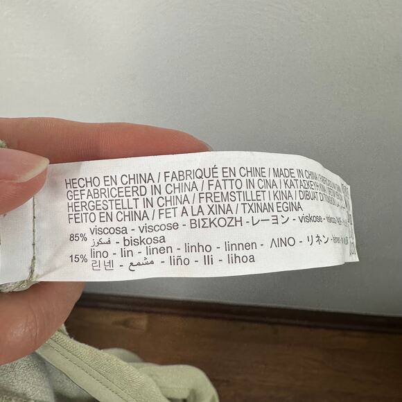 Stradivarius Green Linen Blend Asymmetrical Light Green Midi Skirt - Picture 9 of 9